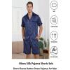 Ekouaer Men Satin Silk Pajamas Set with Pockets Sleepwear Shorts Satin Summer Loungewear 2 Piece Button Down Set S-3XL(Blue Striped)