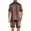 Ekouaer Men Satin Silk Pajamas Set with Pockets Sleepwear Shorts Satin Summer Loungewear 2 Piece Button Down Set S-3XL(Brown)