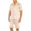Ekouaer Men Satin Silk Pajamas Set with Pockets Sleepwear Shorts Satin Summer Loungewear 2 Piece Button Down Set S-3XL(Champagne)