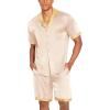 Ekouaer Men Satin Silk Pajamas Set with Pockets Sleepwear Shorts Satin Summer Loungewear 2 Piece Button Down Set S-3XL(Champagne)