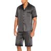 Ekouaer Men Satin Silk Pajamas Set with Pockets Sleepwear Shorts Satin Summer Loungewear 2 Piece Button Down Set S-3XL(Dark Grey)