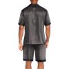 Ekouaer Men Satin Silk Pajamas Set with Pockets Sleepwear Shorts Satin Summer Loungewear 2 Piece Button Down Set S-3XL(Dark Grey)