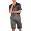 Ekouaer Men Satin Silk Pajamas Set with Pockets Sleepwear Shorts Satin Summer Loungewear 2 Piece Button Down Set S-3XL(Dark Grey)