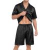 Ekouaer Men Satin Silk Pajamas Set with Pockets Sleepwear Shorts Satin Summer Loungewear 2 Piece Button Down Set S-3XL(Floral Embossing)