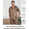 Ekouaer Men Satin Silk Pajamas Set with Pockets Sleepwear Shorts Satin Summer Loungewear 2 Piece Button Down Set S-3XL(Geometric Gold)