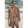 Ekouaer Men Satin Silk Pajamas Set with Pockets Sleepwear Shorts Satin Summer Loungewear 2 Piece Button Down Set S-3XL(Geometric Gold)