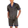Ekouaer Men Satin Silk Pajamas Set with Pockets Sleepwear Shorts Satin Summer Loungewear 2 Piece Button Down Set S-3XL(Geometric Yellow)