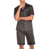 Ekouaer Men Satin Silk Pajamas Set with Pockets Sleepwear Shorts Satin Summer Loungewear 2 Piece Button Down Set S-3XL(Geometric Yellow)