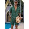 Ekouaer Men Satin Silk Pajamas Set with Pockets Sleepwear Shorts Satin Summer Loungewear 2 Piece Button Down Set S-3XL(Green Striped)