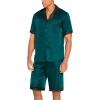 Ekouaer Men Satin Silk Pajamas Set with Pockets Sleepwear Shorts Satin Summer Loungewear 2 Piece Button Down Set S-3XL(Lake Green)