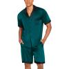Ekouaer Men Satin Silk Pajamas Set with Pockets Sleepwear Shorts Satin Summer Loungewear 2 Piece Button Down Set S-3XL(Lake Green)