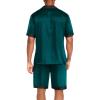 Ekouaer Men Satin Silk Pajamas Set with Pockets Sleepwear Shorts Satin Summer Loungewear 2 Piece Button Down Set S-3XL(Lake Green)