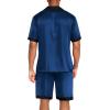 Ekouaer Men Satin Silk Pajamas Set with Pockets Sleepwear Shorts Satin Summer Loungewear 2 Piece Button Down Set S-3XL(Navy Blue)