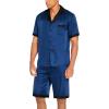 Ekouaer Men Satin Silk Pajamas Set with Pockets Sleepwear Shorts Satin Summer Loungewear 2 Piece Button Down Set S-3XL(Navy Blue)