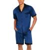 Ekouaer Men Satin Silk Pajamas Set with Pockets Sleepwear Shorts Satin Summer Loungewear 2 Piece Button Down Set S-3XL(Navy Blue)