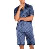 Ekouaer Men Satin Silk Pajamas Set with Pockets Sleepwear Shorts Satin Summer Loungewear 2 Piece Button Down Set S-3XL(Navy Blue Geometry)