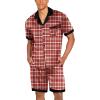 Ekouaer Men Satin Silk Pajamas Set with Pockets Sleepwear Shorts Satin Summer Loungewear 2 Piece Button Down Set S-3XL(Red Plaid)