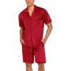 Ekouaer Men Satin Silk Pajamas Set with Pockets Sleepwear Shorts Satin Summer Loungewear 2 Piece Button Down Set S-3XL(Red Striped)
