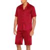 Ekouaer Men Satin Silk Pajamas Set with Pockets Sleepwear Shorts Satin Summer Loungewear 2 Piece Button Down Set S-3XL(Red Striped)