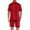 Ekouaer Men Satin Silk Pajamas Set with Pockets Sleepwear Shorts Satin Summer Loungewear 2 Piece Button Down Set S-3XL(Red Striped)