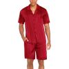 Ekouaer Men Satin Silk Pajamas Set with Pockets Sleepwear Shorts Satin Summer Loungewear 2 Piece Button Down Set S-3XL(Red Striped)