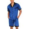 Ekouaer Men Satin Silk Pajamas Set with Pockets Sleepwear Shorts Satin Summer Loungewear 2 Piece Button Down Set S-3XL(Royal Blue)