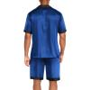 Ekouaer Men Satin Silk Pajamas Set with Pockets Sleepwear Shorts Satin Summer Loungewear 2 Piece Button Down Set S-3XL(Royal Blue)