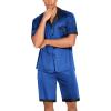 Ekouaer Men Satin Silk Pajamas Set with Pockets Sleepwear Shorts Satin Summer Loungewear 2 Piece Button Down Set S-3XL(Royal Blue)
