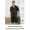 Ekouaer Men Satin Silk Pajamas Set with Pockets Sleepwear Shorts Satin Summer Loungewear 2 Piece Button Down Set S-3XL(Stripe Black)