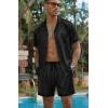 Ekouaer Men Satin Silk Pajamas Set with Pockets Sleepwear Shorts Satin Summer Loungewear 2 Piece Button Down Set S-3XL(Stripe Black)