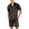 Ekouaer Men Satin Silk Pajamas Set with Pockets Sleepwear Shorts Satin Summer Loungewear 2 Piece Button Down Set S-3XL(Stripe Black Gold)