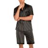 Ekouaer Men Satin Silk Pajamas Set with Pockets Sleepwear Shorts Satin Summer Loungewear 2 Piece Button Down Set S-3XL(Stripe Black Gold)