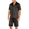 Ekouaer Men Satin Silk Pajamas Set with Pockets Sleepwear Shorts Satin Summer Loungewear 2 Piece Button Down Set S-3XL(Stripe Black Gold)