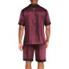 Ekouaer Men Satin Silk Pajamas Set with Pockets Sleepwear Shorts Satin Summer Loungewear 2 Piece Button Down Set S-3XL(Wine Red)