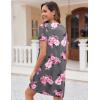 Ekouaer Nightgowns for Women 2 Pack Button Down Sleepshirt Short Sleeve Nightshirt Soft Sleepwear V Neck Pajama Dress(Black/Grey Floral)