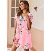 Ekouaer Nightgowns for Women 2 Pack Button Down Sleepshirt Short Sleeve Nightshirt Soft Sleepwear V Neck Pajama Dress(Blue Green/Pink Floral)