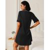 Ekouaer Nightgowns for Women Button Down Sleep Shirts Short Sleeve Night Shirts V Neck Sleepwear Boyfriend Pajama Dress(Black)