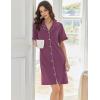 Ekouaer Nightgowns for Women Button Down Sleep Shirts Short Sleeve Night Shirts V Neck Sleepwear Boyfriend Pajama Dress(Purple)