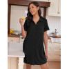 Ekouaer Nightgowns for Women Button Down V Neck Sleepshirt Short Sleeve Nursing Dress S-XXL(Black)