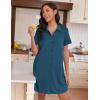 Ekouaer Nightgowns for Women Button Down V Neck Sleepshirt Short Sleeve Nursing Dress S-XXL(Blue Green)