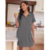 Ekouaer Nightgowns for Women Button Down V Neck Sleepshirt Short Sleeve Nursing Dress S-XXL(Grey)