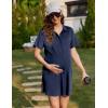 Ekouaer Nightgowns for Women Button Down V Neck Sleepshirt Short Sleeve Nursing Dress S-XXL(Navy Blue)