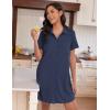 Ekouaer Nightgowns for Women Button Down V Neck Sleepshirt Short Sleeve Nursing Dress S-XXL(Navy Blue)
