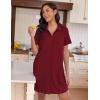 Ekouaer Nightgowns for Women Button Down V Neck Sleepshirt Short Sleeve Nursing Dress S-XXL(Wine Red)