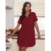 Ekouaer Nightgowns for Women Button Down V Neck Sleepshirt Short Sleeve Nursing Dress S-XXL(Wine Red)