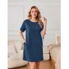 Ekouaer Nightgowns for Women Cotton Sleep Shirts Tshirt Nightshirt Casual Sleepdress Pullover Dress with Pockets S-3XL(Navy Blue)