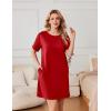 Ekouaer Nightgowns for Women Cotton Sleep Shirts Tshirt Nightshirt Casual Sleepdress Pullover Dress with Pockets S-3XL(Teal Red)