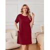 Ekouaer Nightgowns for Women Cotton Sleep Shirts Tshirt Nightshirt Casual Sleepdress Pullover Dress with Pockets S-3XL(Wine Red)