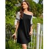 Ekouaer Nightgowns for Women Short Sleeve Sleepshirts Crew Neck Nightshirts Color Block Pajamas Dress Soft Sleepwear(Black)
