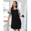 Ekouaer Nightgowns for Women Short Sleeve Sleepshirts Crew Neck Nightshirts Color Block Pajamas Dress Soft Sleepwear(Black)